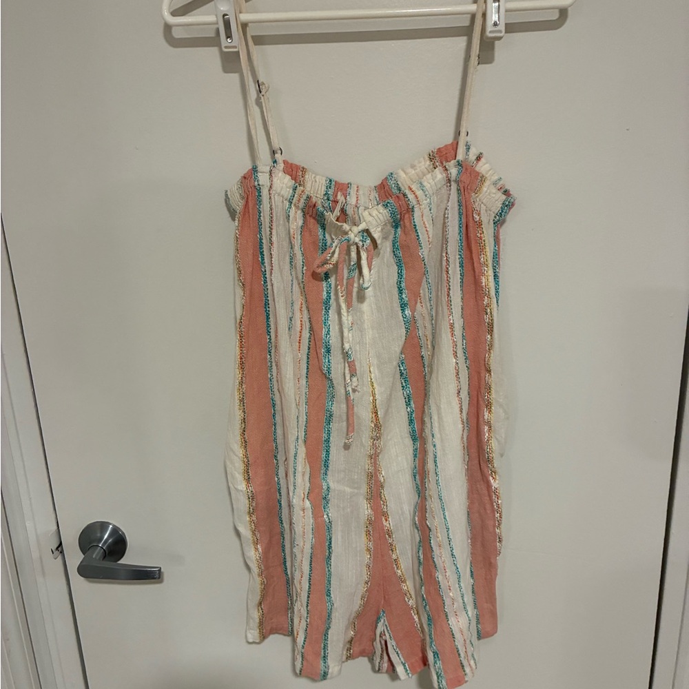 O'Neill Cream Romper with Coral and Teal Stripes